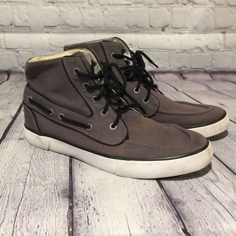Polo Mens Gray high top canvas boat shoes Sz 9D